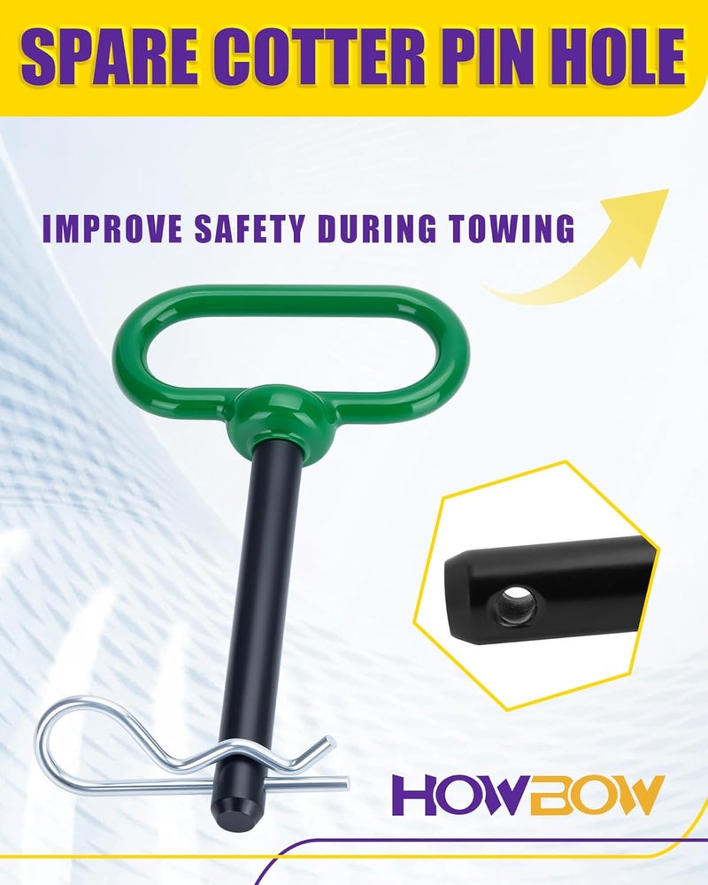 HOWBOW 1/2 inch Trailer Hitch Pin and Clip, 1/2 x 3-5/8 Inch Tow Hitch Pin Rubber Coated Green Handle Pin for Tractors, Towing, Lawn Mower, Golf Cart and ATV, Heavy Duty Gate Pin Accessories One-Handed - Image 4